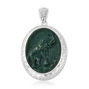 Malachite Solitaire Pendant in Platinum Over Copper with Magnet 26.00 ctw